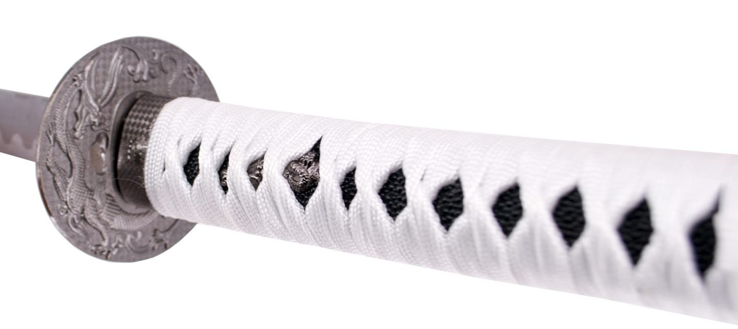 Wakisashi 11002M "Corage, Deber y Lealtad" el último samurai vaina negra con grabado "Corage, Deber y Lealtad" de 79 cm hoja de acero, mango con encordado negro, con soporte. Ref. 11002M