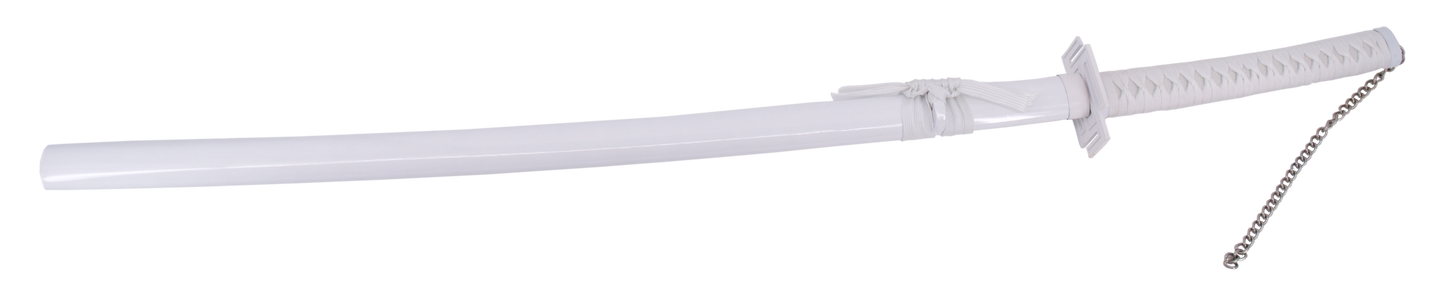 Katana 13473 Tensa Zagetsu Hollow de Bleach réplica no oficial de 116 cm hoja de acero, vaina blanca, mango encordado blanco. Ref. 13473
