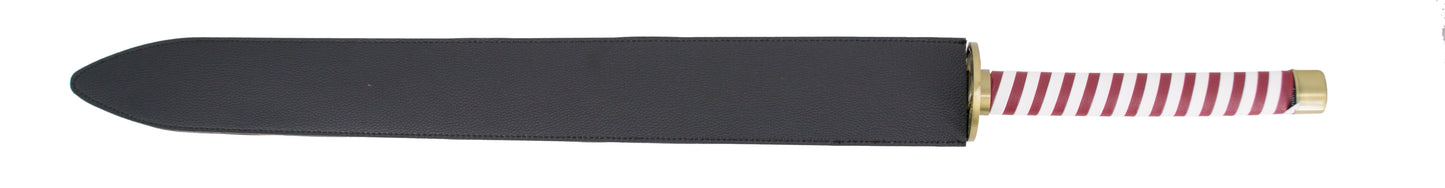 Katana S0278B de Demon Slayer empuñada por Obanai Iguro réplica no oficial de cm hoja de acero acabada en negro desgastado con corte en satinado, mango con encordado en granate y blanco de polipie
