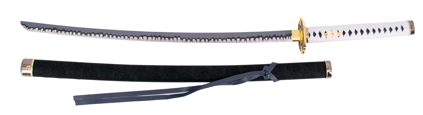 Katana S0314 de Vergil Yamato de Devil May Cry 5, réplica no oficial de 101 cm hoja de acero con imprimación en la hoja, vaina de madera forrada con piel negra, mango encordado blanco. Con soporte. Ref. S0314