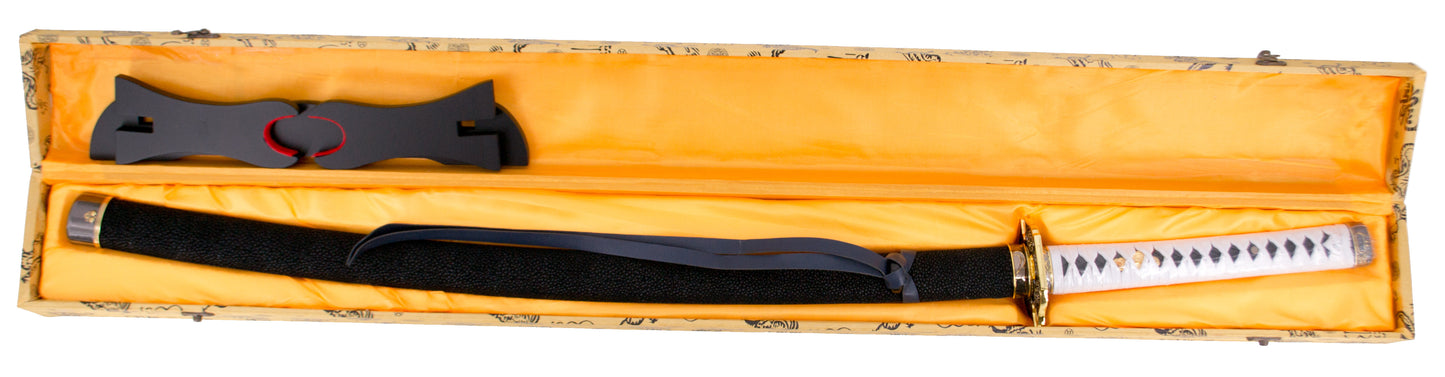 Katana Funcional S0314H de Vergil Yamato de Devil May Cry 5, réplica no oficial de 104,5 cm hoja de acero con imprimación en la hoja, vaina de madera forrada con piel negra
