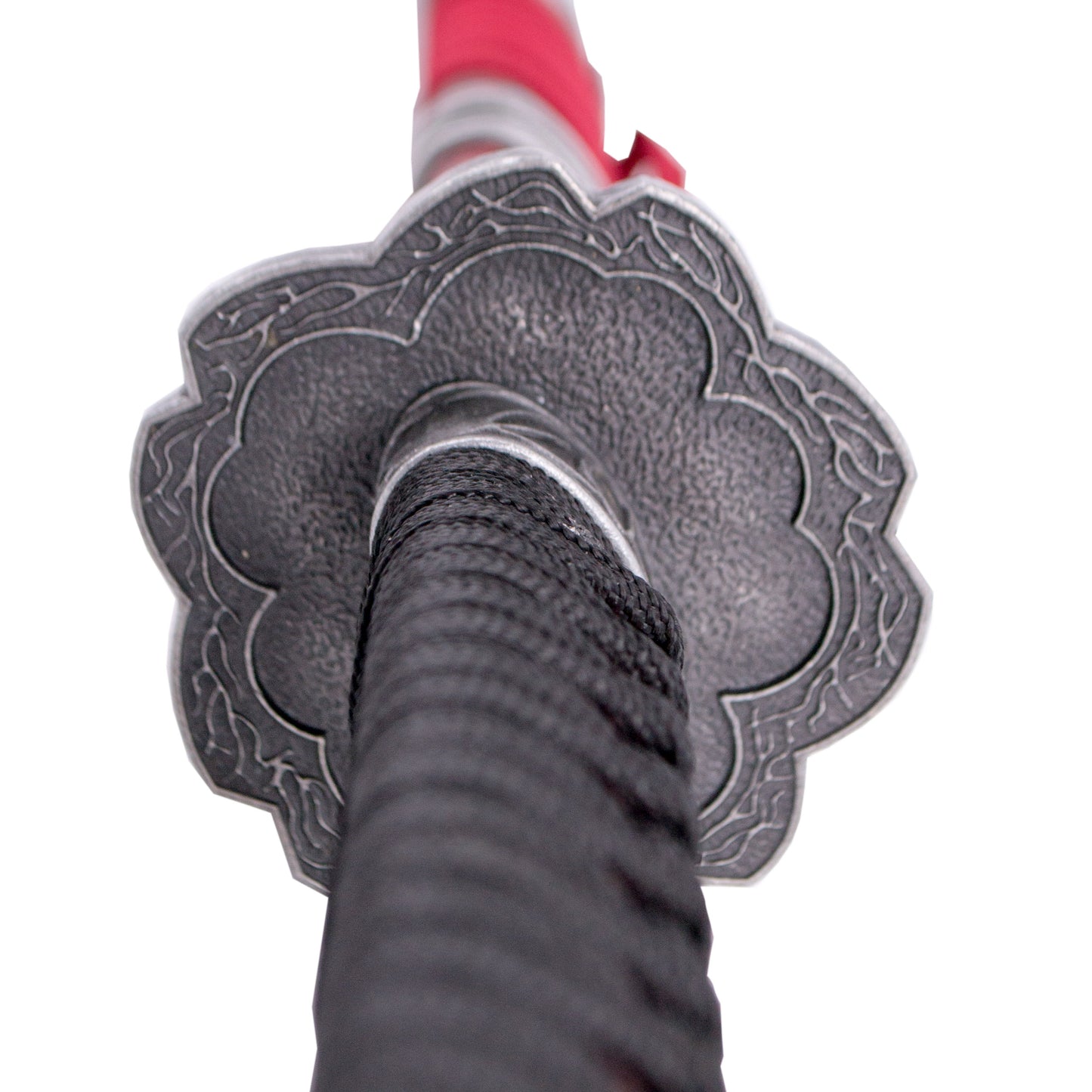 Katana S0315 del videojuedo Sekiro, réplica no oficial de 103 cm hoja de acero acabado en granate, vaina de madera roja, mango encordado negro. Con soporte. Ref. S0315