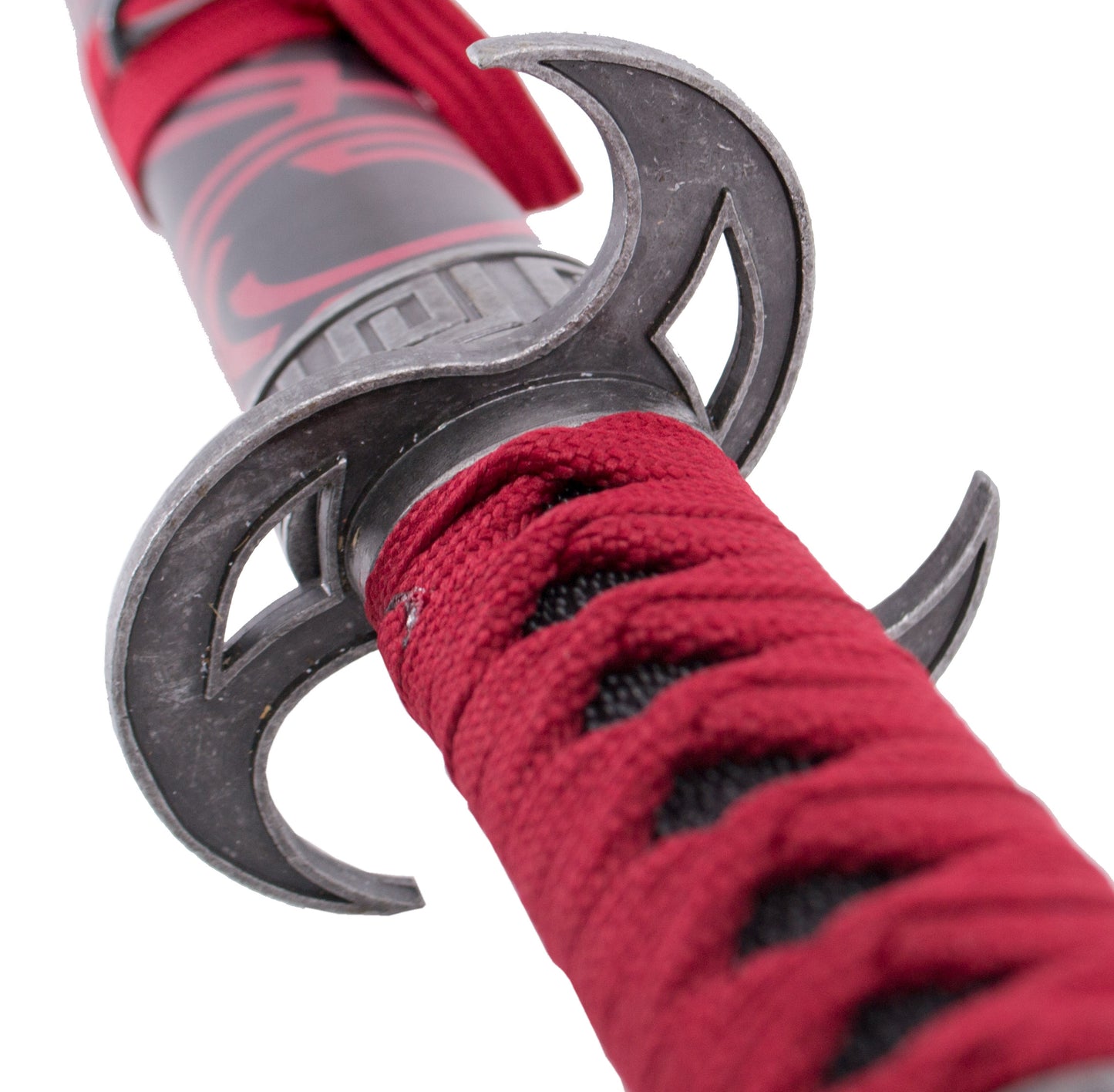 Katana S0344 del videojuedo The Legend of Zelda del clan Sheikah, réplica no oficial de 103 cm hoja de acero con agujeros y patrón en negro corte en satinado, vaina de polipiel negra con