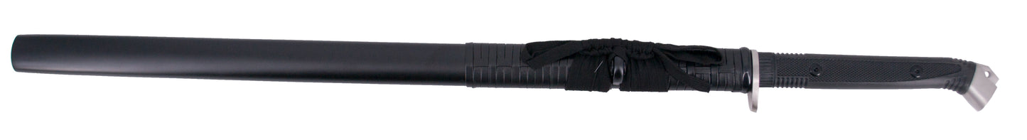 Katana Funcional S2026 de 102 cm hoja de acero al carbono 1065 con filo, con vaina negra y encordado negro, mango de plástico texturizado, con caja de madera