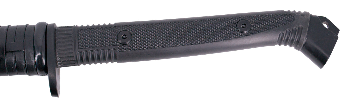 Katana Funcional S2027 de 102 cm hoja de acero al carbono 1065 con filo acabada en negro, con vaina negra y encordado negro, mango de plástico texturizado, con caja de madera