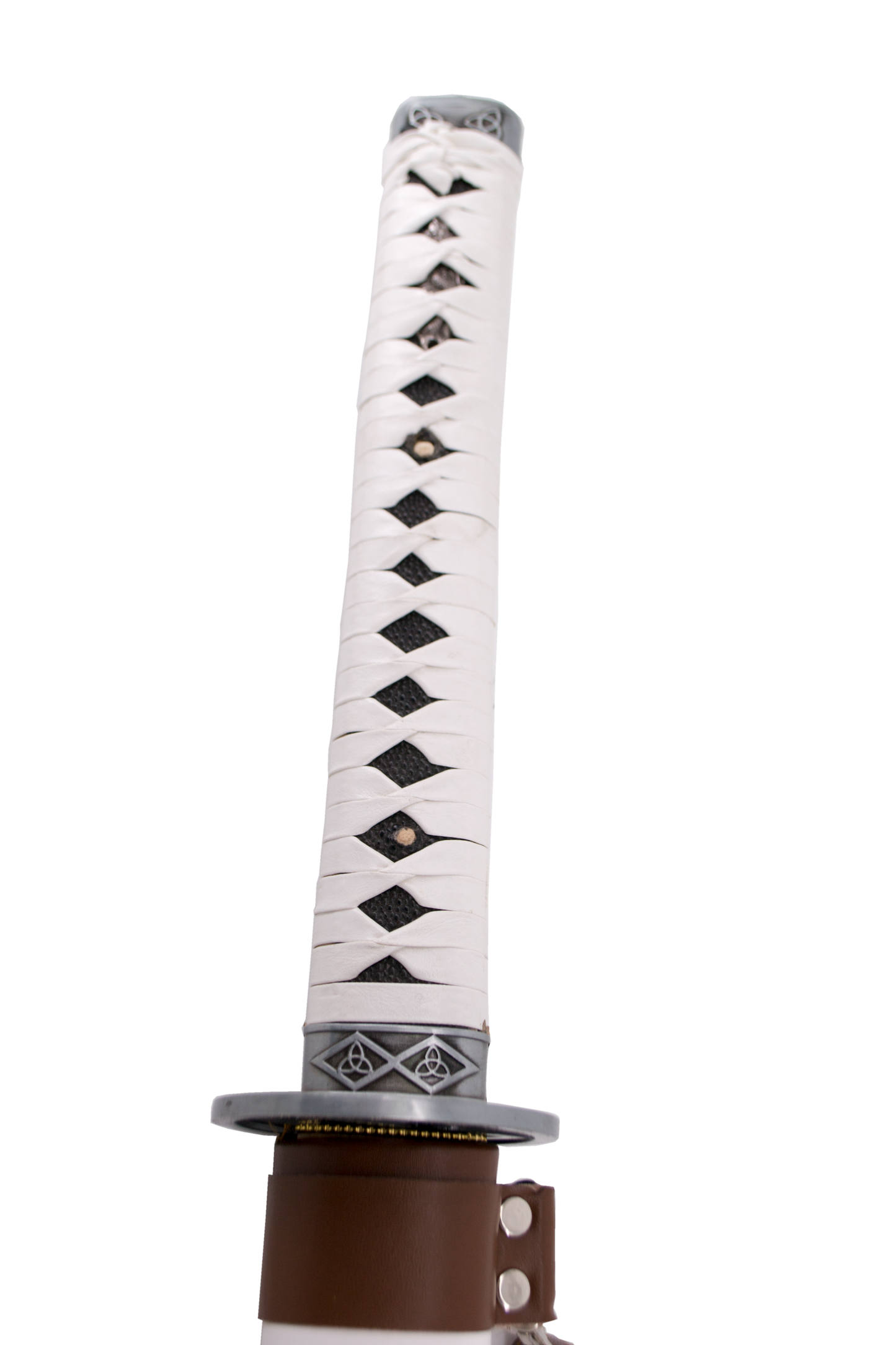 Katana Funcional S2247H de Michonne de Walking Dead réplica no oficial de 102 cm hoja de acero al carbono AISI 1045, vaina de curpiel marrón con encordado blanco de curpiel y cinta para colgar en la espalda
