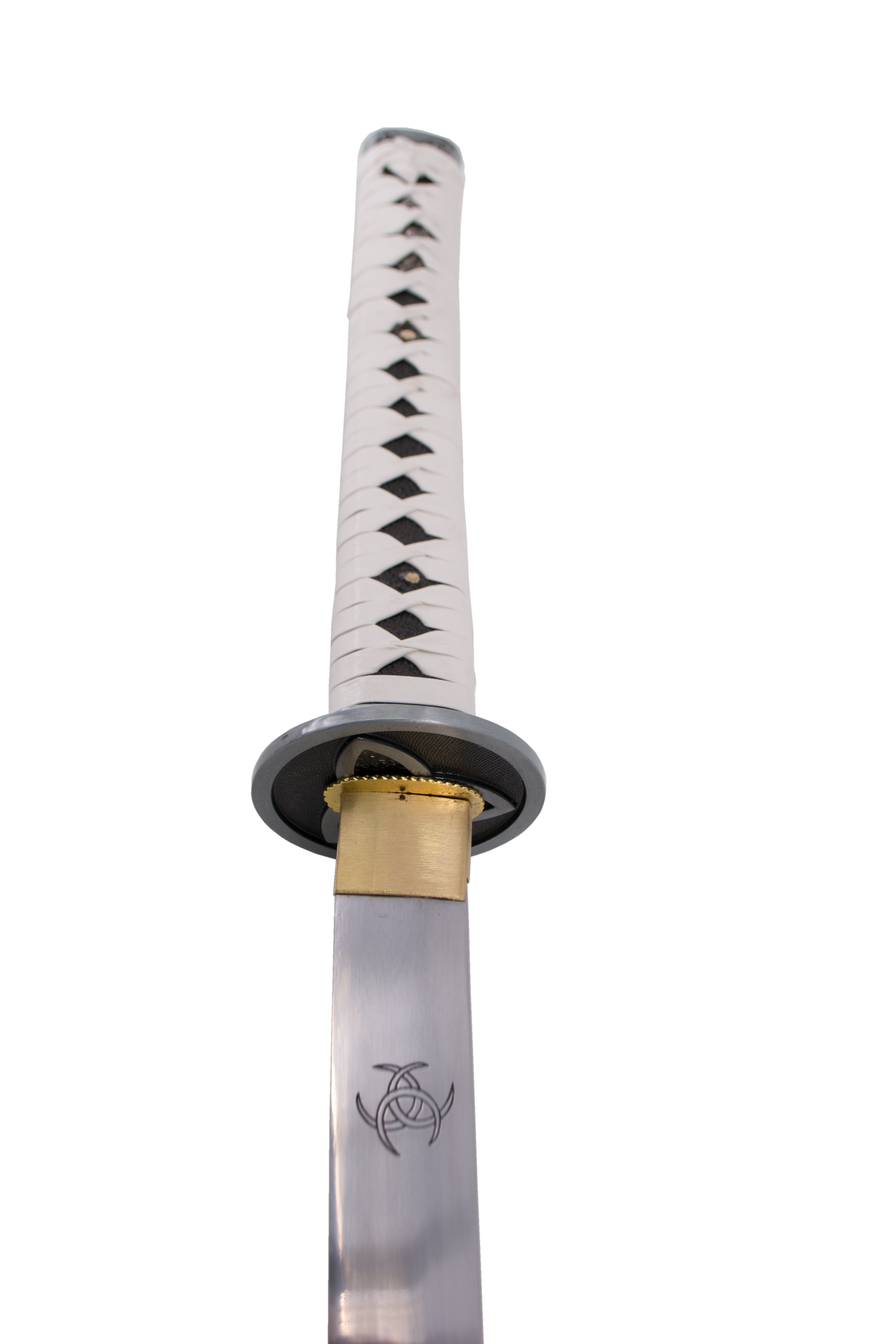 Katana Funcional S2247H de Michonne de Walking Dead réplica no oficial de 102 cm hoja de acero al carbono AISI 1045, vaina de curpiel marrón con encordado blanco de curpiel y cinta para colgar en la espalda