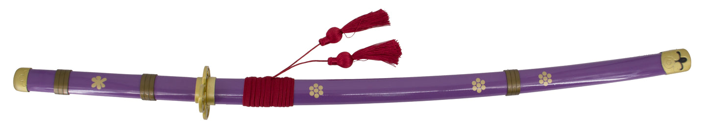 Katana Funcional S5005H Katana Enma de Zoro de One Piece réplica no oficial acabada en lila, de 108 cm hoja de acero al carbono AISI 1045 acabada en negro con detalles en el corte amarillos y verdes