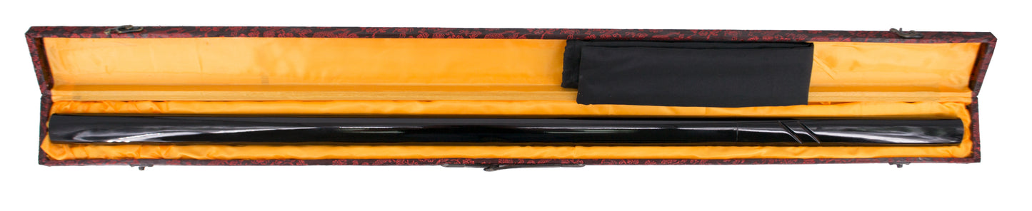 Shirasaya Funcional S5007 de 105 cm hoja de acero de damasco rojo AISI 1045 con filo, con vaina y mango de madera acabada en negro lacado, con caja de madera