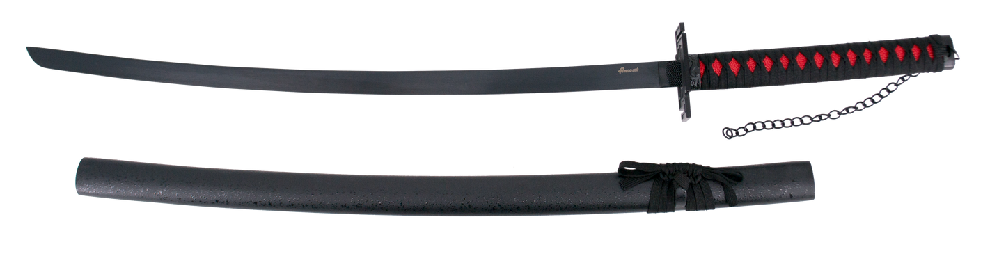 Katana S5013 Tensa Zagetsu Ichigo Kurosaki de Bleach réplica no oficial de 102 cm hoja de acero negra, vaina negra, mango encordado negro. Ref. S5013