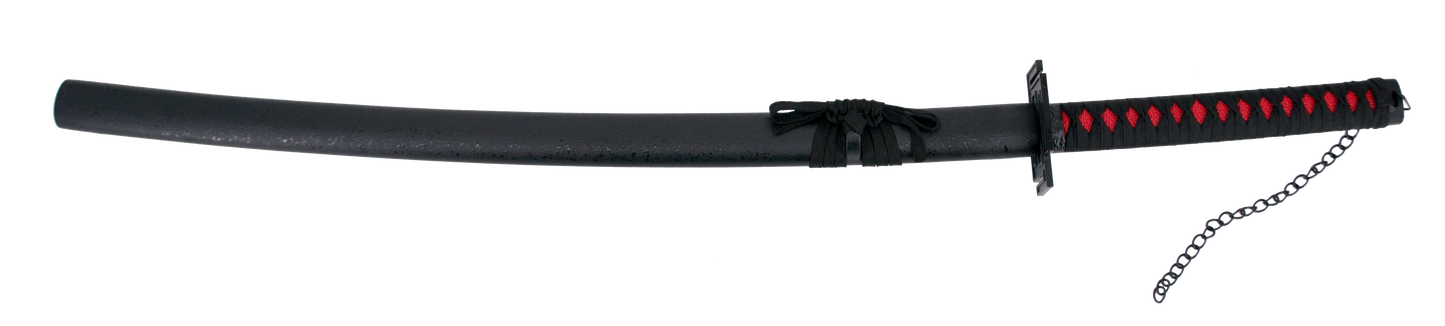 Katana S5013 Tensa Zagetsu Ichigo Kurosaki de Bleach réplica no oficial de 102 cm hoja de acero negra, vaina negra, mango encordado negro. Ref. S5013