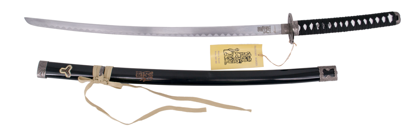 Katana S5014 Hattori Hanzo Kill Bill "La novia" réplica no oficial de 103 cm hoja de acero, mango con encordado negro con soporte, detalle de león en vaina y hoja. Ref. S5014