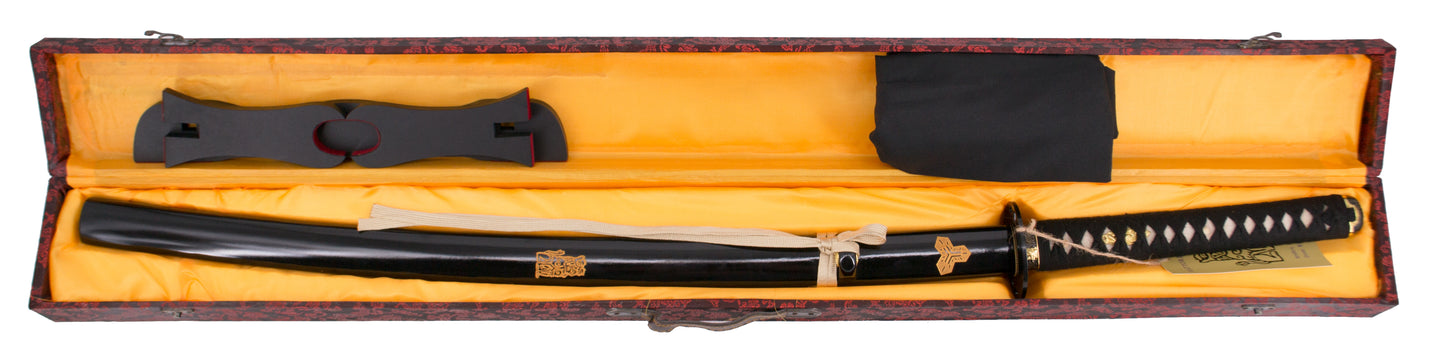 Katana Funcional S5014H Hattori Hanzo Kill Bill "La novia" réplica no oficial de 102 cm hoja de acero al carbono AISI 1045, mango con encordado negro con soporte