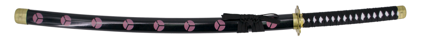 Katana S5015 Shusui de Zoro de One Piece réplica no oficial de 100 cm hoja de acero negra con dentado en rojo, mango con encordado negro con soporte. Ref. S5015