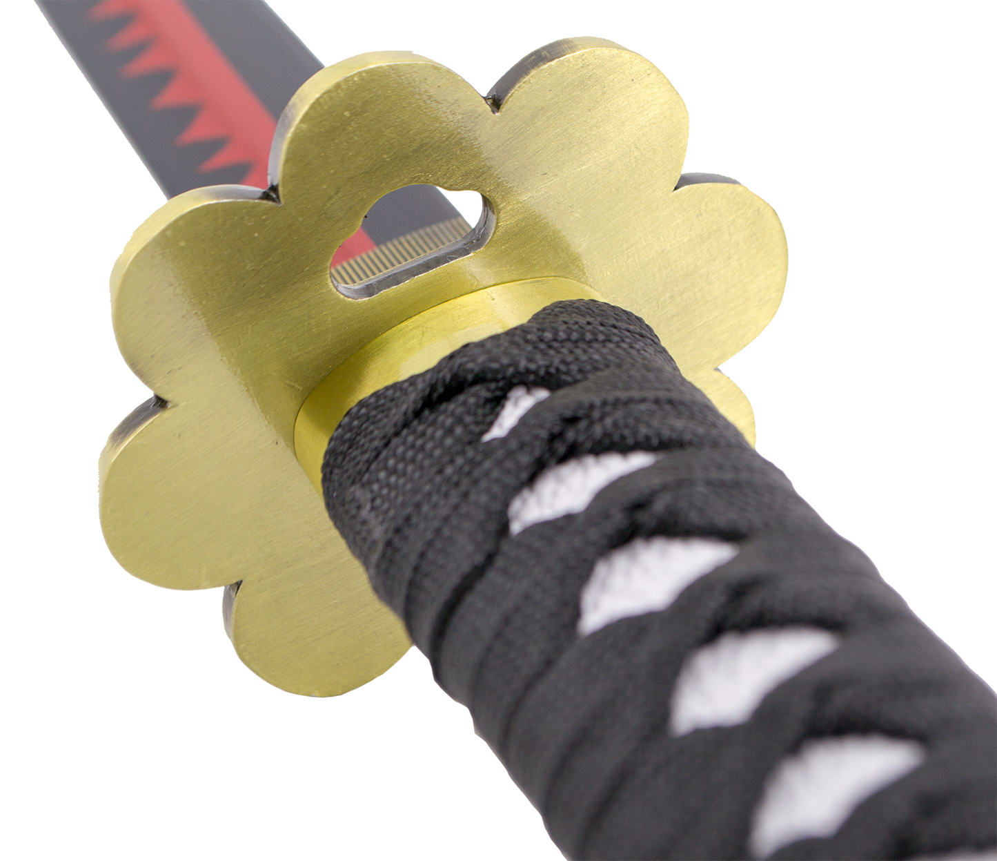 Katana S5015 Shusui de Zoro de One Piece réplica no oficial de 100 cm hoja de acero negra con dentado en rojo, mango con encordado negro con soporte. Ref. S5015