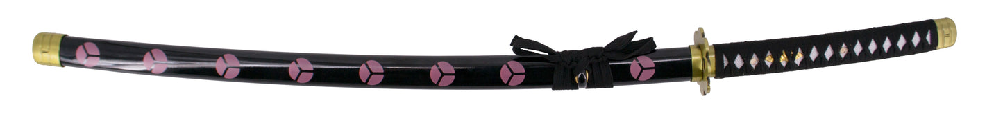 Katana Funcional S5015H Shusui de Zoro de One Piece réplica no oficial de 105 cm hoja de acero al carbono AISI 1045 acabada en negro con dentado en rojo, mango con encordado negro