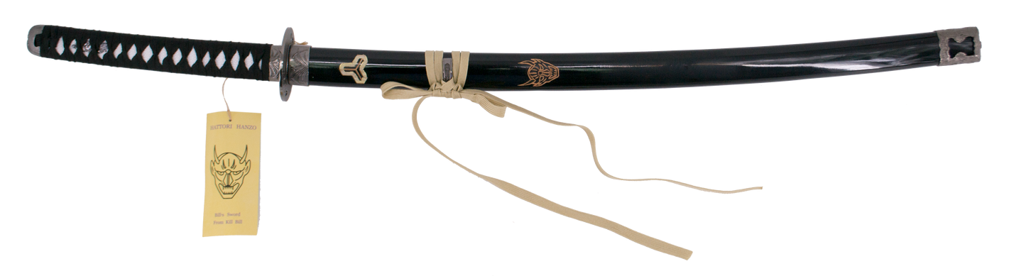Katana S5020 Hattori Hanzo Kill Bill "Bill" réplica no oficial de 103 cm hoja de acero, mango con encordado negro con soporte, detalle de Diablo en vaina y hoja. Ref. S5020