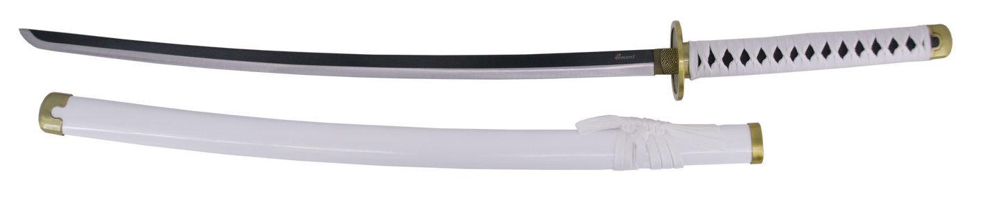 Katana S5021 Shusui Wado Ichimonji de Zoro de One Piece réplica no oficial de 103 cm hoja de acero acabado negro con el corte en satinado, mango con encordado blanco, con soporte. Ref. S5021