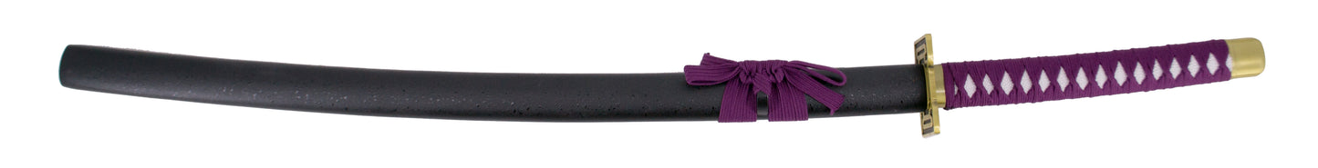 Katana S5025 de Hirako Shinii Sakanade de Bleach réplica no oficial de 104 cm hoja de acero, vaina negra con encordado morado, mango con encordado morado. Ref. S5025