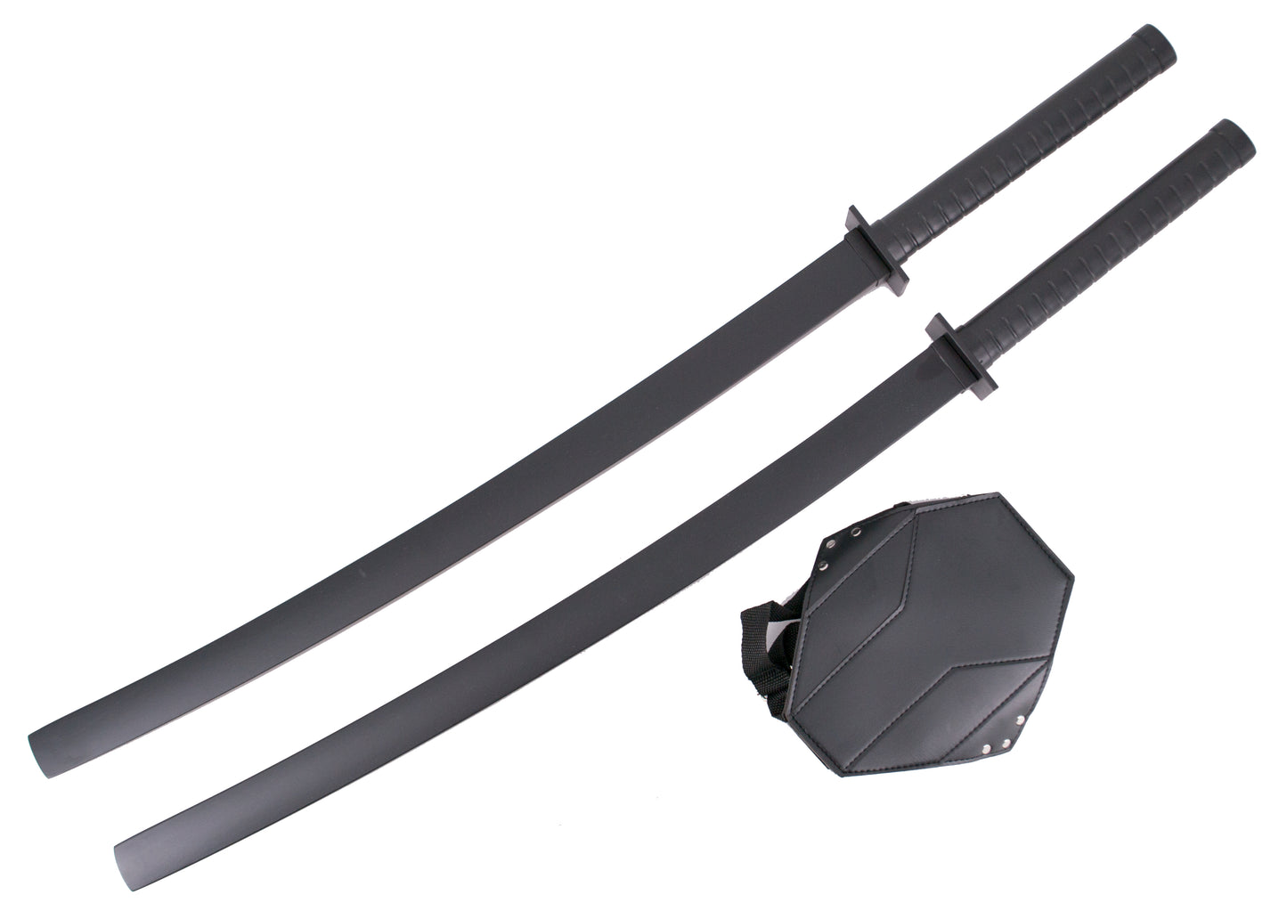 Set de dos Katanas con mochila S5026 de Deadpool réplica no oficial de 104 cm hoja de acero, vaina negra, mango negro. Ref. S5026