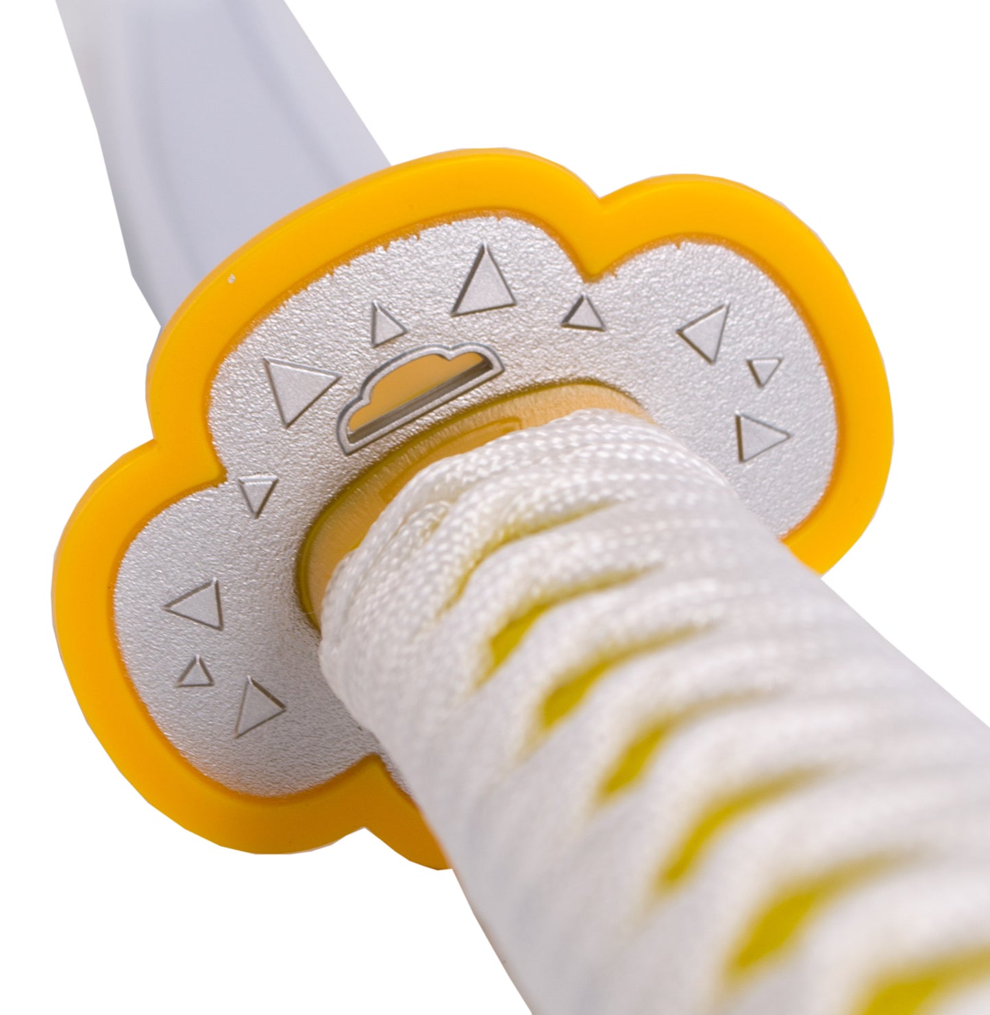 Katana S5030 de Agatsuma Zenitsu de Demon Slayer réplica no oficial de 105 cm hoja de bambú negra con detalles amarillos y corte en satinado, mango con encordado blanco y naranja. Ref. S5030