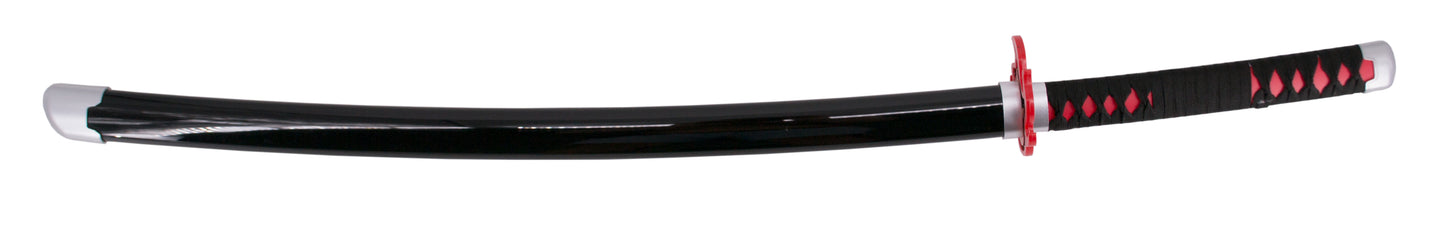 Katana S5033 de Demon Slayer Katana Mingshao empuñada por Kamado Tanjirou réplica no oficial de 105 cm hoja de bambú, mango con encordado negro, vaina negra con detalles en gris. Ref. S5033