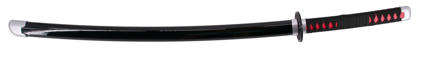 Katana S5036 de Demon Slayer empuñada por Kamado Tanjirou réplica no oficial de 105 cm hoja de bambú, mango con encordado negro con vaina negra con detalles en plateado. Ref. S5036