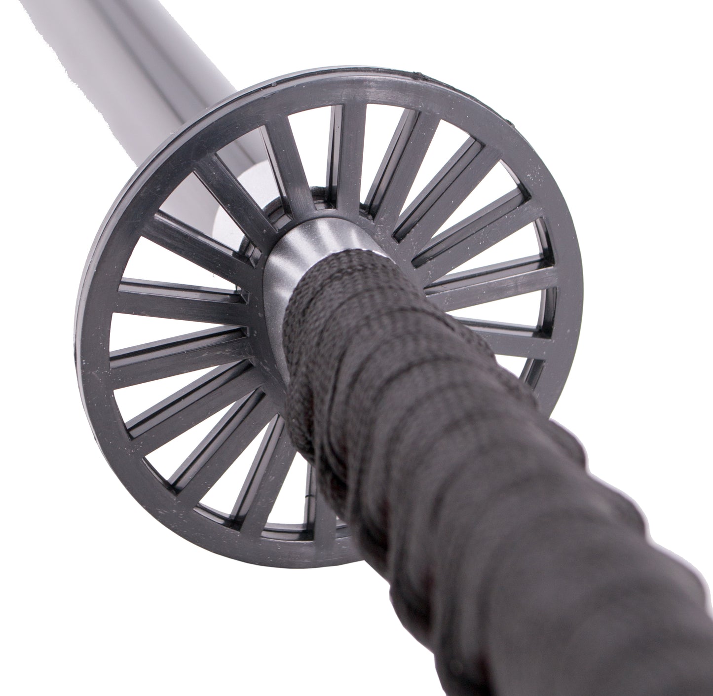 Katana S5036 de Demon Slayer empuñada por Kamado Tanjirou réplica no oficial de 105 cm hoja de bambú, mango con encordado negro con vaina negra con detalles en plateado. Ref. S5036