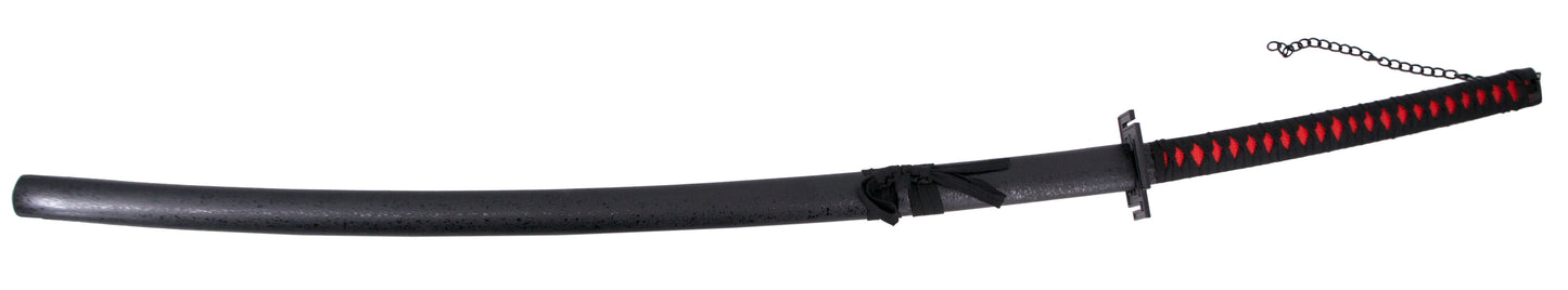 Katana S5041 Tensa Zagetsu Ichigo Kurosaki de Bleach réplica no oficial de 140 cm hoja de acero negra, vaina negra, mango encordado negro. Ref. S5041
