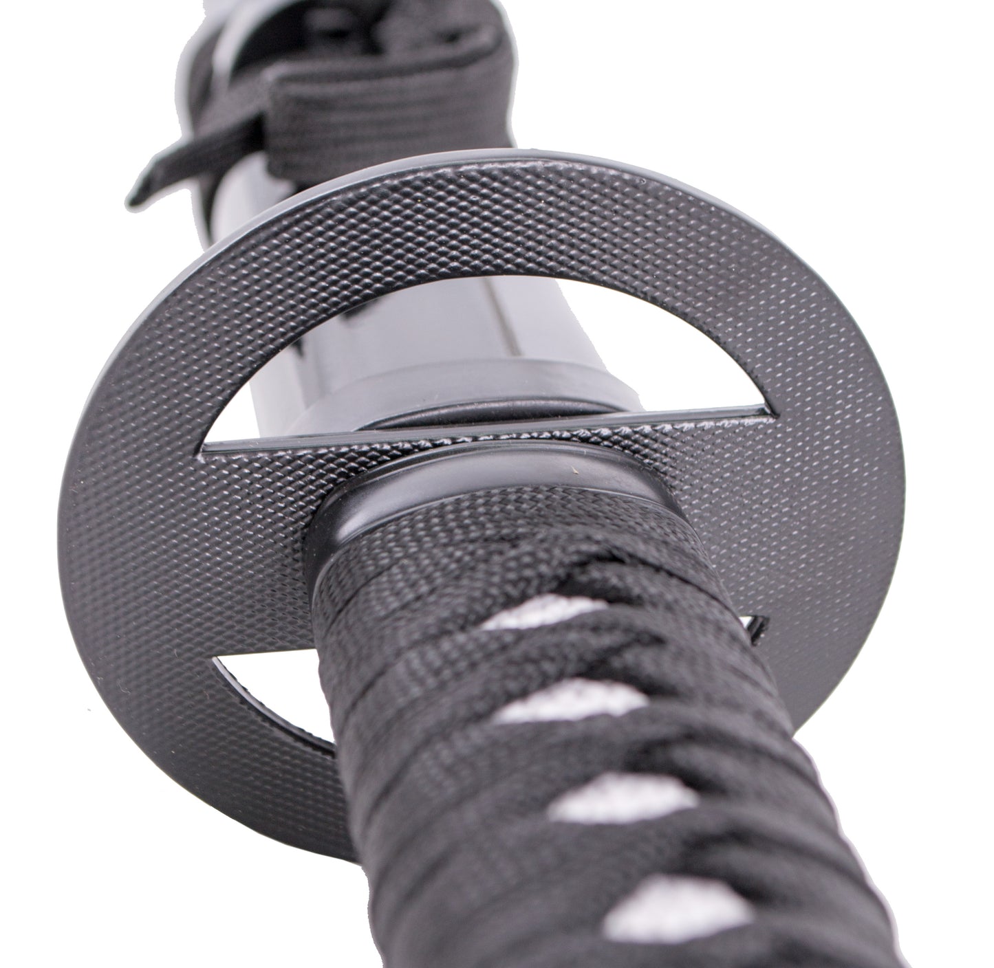 Katana S5048 de Kenshin con filo invertido réplica no oficial de 105 cm hoja de acero acabada en satinado, mango con encordado negro e imitación de piel de raya en blanco, con soporte. Ref. S5048
