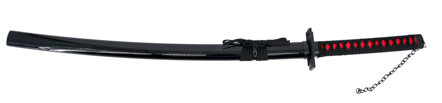 Katana S5064 Tensa Zagetsu Ichigo Kurosaki de Bleach réplica no oficial de 102 cm hoja de bambú negra, vaina negra, mango encordado negro. Ref S5064