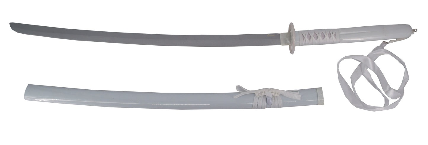 Katana S5065 Kuchiki Rukia de Bleach réplica no oficial de 104 cm hoja de acero bambú, vaina blanca, mango encordado blanco. Ref. S5065