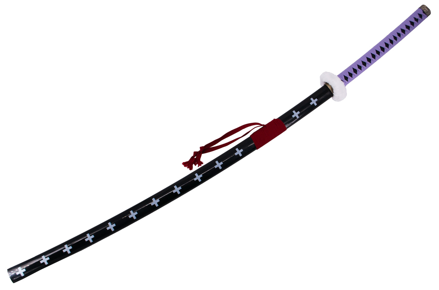 Katana S5080 de Trafalgar Law de One Piece réplica no oficial de 140 cm hoja de bambú negra con corte en satinado, mango con encordado morado y Tsuba forrada con terciopelo. Ref. S5080