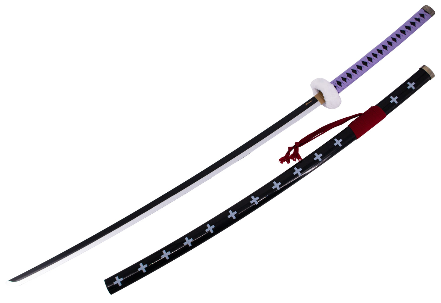 Katana S5080 de Trafalgar Law de One Piece réplica no oficial de 140 cm hoja de bambú negra con corte en satinado, mango con encordado morado y Tsuba forrada con terciopelo. Ref. S5080