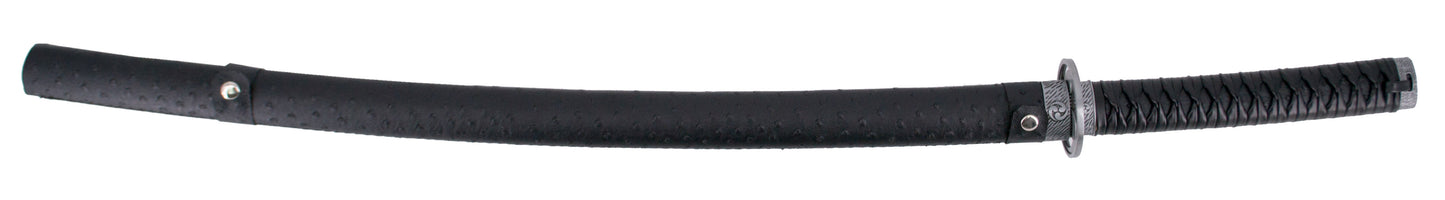 Katana S6044N de curpiel negro con decoración de 101 cm hoja de acero, mango con encordado de curpiel negro, con soporte. Ref. S6044N