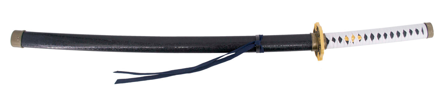 Katana Bambú LED S6055 de Vergil Yamato de Devil May Cry 5 réplica no oficial de 68,5 cm hoja de bambú en azul y gris, con tira de led en color blanco, mango encordado blanco. Mecanismo de pilas AAARef. S6055