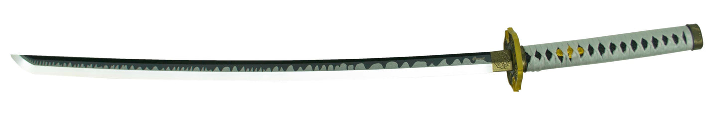 Katana Bambú LED S6055 de Vergil Yamato de Devil May Cry 5 réplica no oficial de 68,5 cm hoja de bambú en azul y gris, con tira de led en color blanco, mango encordado blanco. Mecanismo de pilas AAARef. S6055