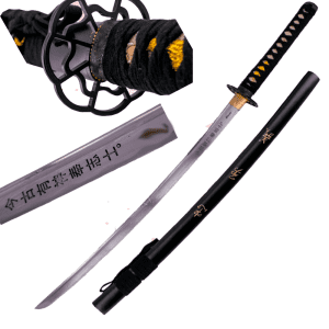 Katana Funcional S6060 «Coraje, Deber y Lealtad» el último samurai réplica no oficial de 105 cm hoja de acero al carbono 1060, vaina de madera negra con grabado