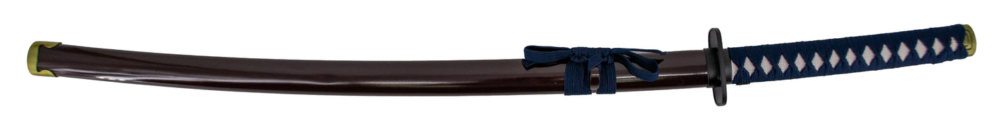 Katana S7010 de Yura Okkotsu de Jujustsu Kaisen, réplica no oficial. Tamaño de 104 cm hoja con hoja de acero acabada en negro con el corte en satinado de 67,5 cm, vaina marrón, mango encordado negro
