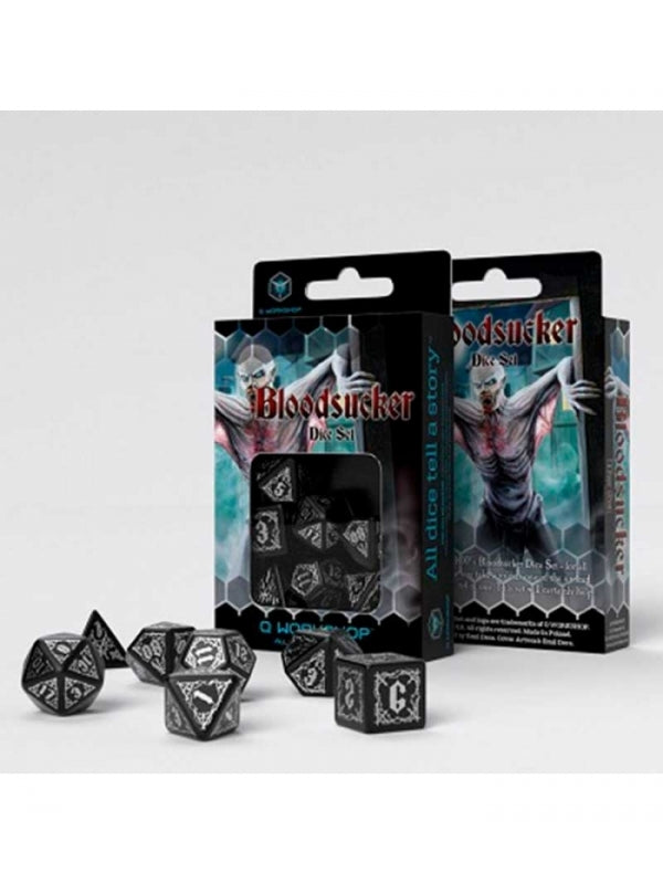 Dados Bloodsucker en Blanco y Plateado (7 unidades) - Q Workshop