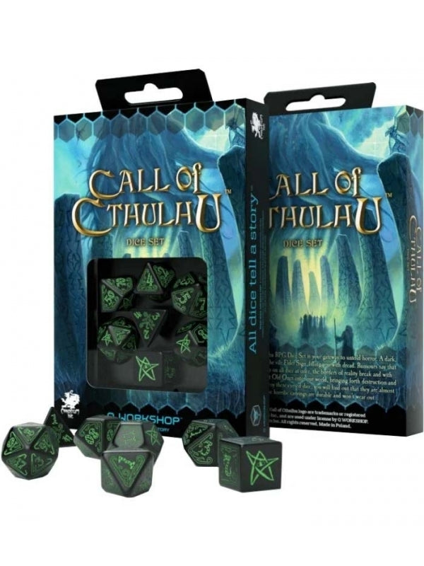 Dados Call of Cthulhu 7º edición negro y verde (7 unidades) - Q Workshop