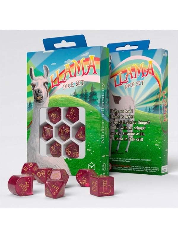 Dados de Llamas en rojo y oro (7 unidades) - Q Workshop