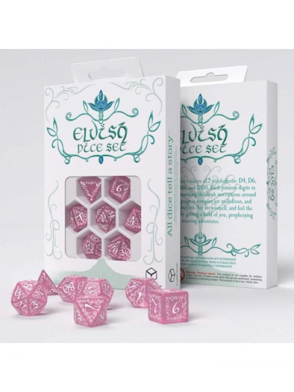 Dados Élficos en rosa y blanco (7 unidades) - Q Workshop