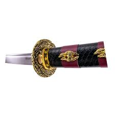 Katana Funcional S2024H de 101,5 cm hoja de acero, vaina de madera negra lacada con detalles rojos e imitación de piel de serpiente, mango con imitación de piel