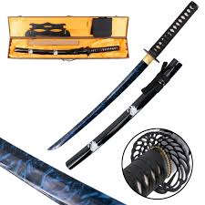 Wakisashi Funcional S6057M de 81 cm hoja de acero al carbono 1045 con filo acabada con aspecto cerámico, con vaina lacada en negro y dos cisnes blancos, encordado negro