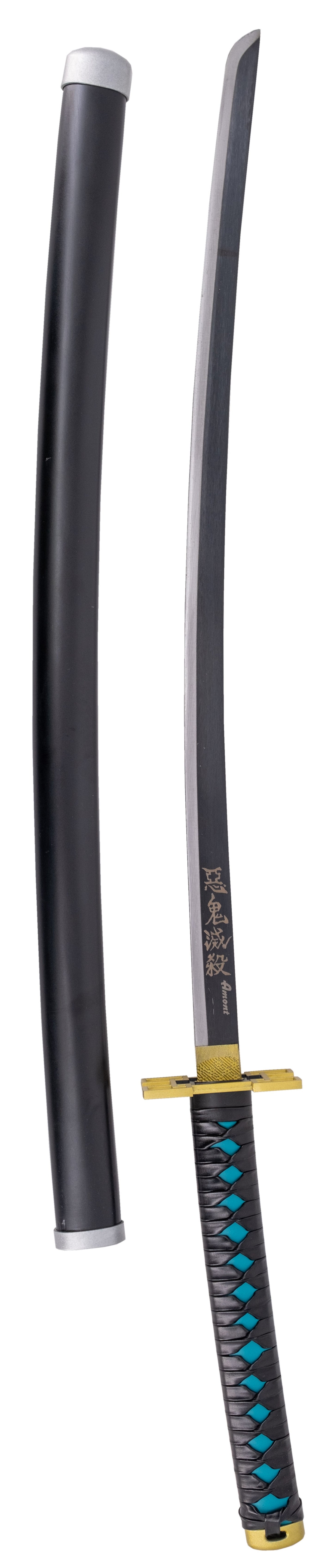Katana S5093 de Demon Slayer empuñada por Tokitou Muichirou réplica no oficial de 103 cm hoja de acero acabada en negro con filo en satinado, mango con encordado negro de polipiel