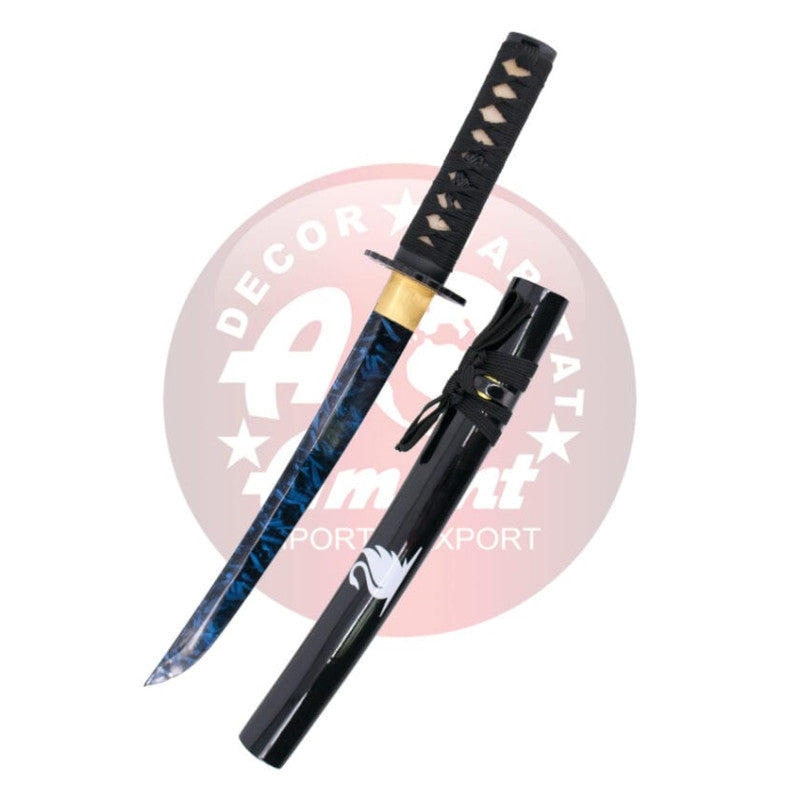 Tanto Funcional S6057S de 55 cm hoja de acero al carbono 1045 con filo acabada con aspecto cerámico, con vaina lacada en negro y un cisne blanco, encordado negro