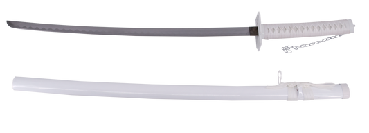 Katana 13473 Tensa Zagetsu Hollow de Bleach réplica no oficial de 116 cm hoja de acero, vaina blanca, mango encordado blanco. Ref. 13473