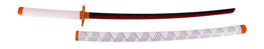 Katana S0245 de Demon Slayer empuñada por Rengoku Kyoujurou réplica no oficial de 101 cm hoja de acero, mango con encordado de polipiel blanca. Ref. S0245
