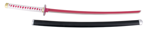 Katana S0255 de Demon Slayer empuñada por Kanao Tsuyuri de 101 cm hoja de acero acabada en rosa con el filo en satinado, mango con encordado blanco y con piel de imitación de raya color rosa con funda negra y detalles plateados. Ref. S0255